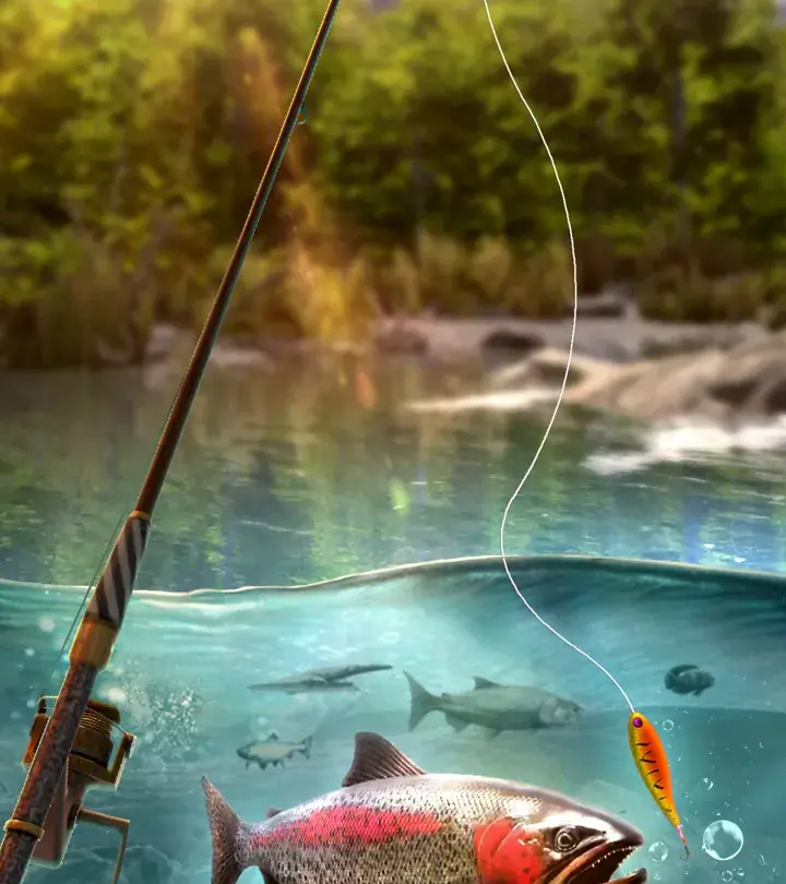 Fishing Blitz!: en regnbåge under ytan på väg mot ett orange drag